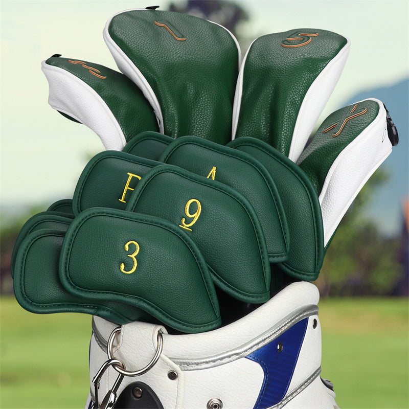 Gold Numbers Embroidered Black Leather Iron Head Cover Set -Craftsman Golf