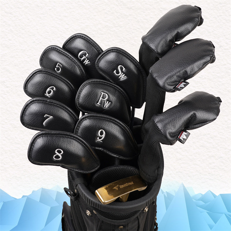 Leather Golf Club Iron Head Covers Set With 3 Hybrid Cover 11 PCS