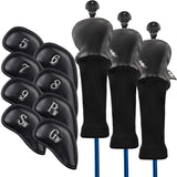 Leather Golf Club Iron Head Covers Set With 3 Hybrid Cover 11 PCS