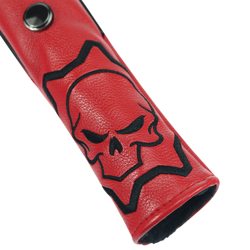 Black leather Skull Alignment Stick Covers with Snap Button - CraftsmanGolf