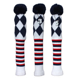 Knitted Checked Pom Pom Golf Wood Head Covers Set 3pcs