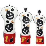 Red White Leather Angry Bombs Golf Head Covers