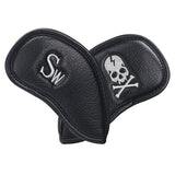 Silver Skull Black Leather Iron Head Covers Set 10pcs(3-9,Pw,Aw,Sw)-Craftsman Golf