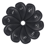 Silver Skull Black Leather Iron Head Covers Set 10pcs(3-9,Pw,Aw,Sw)