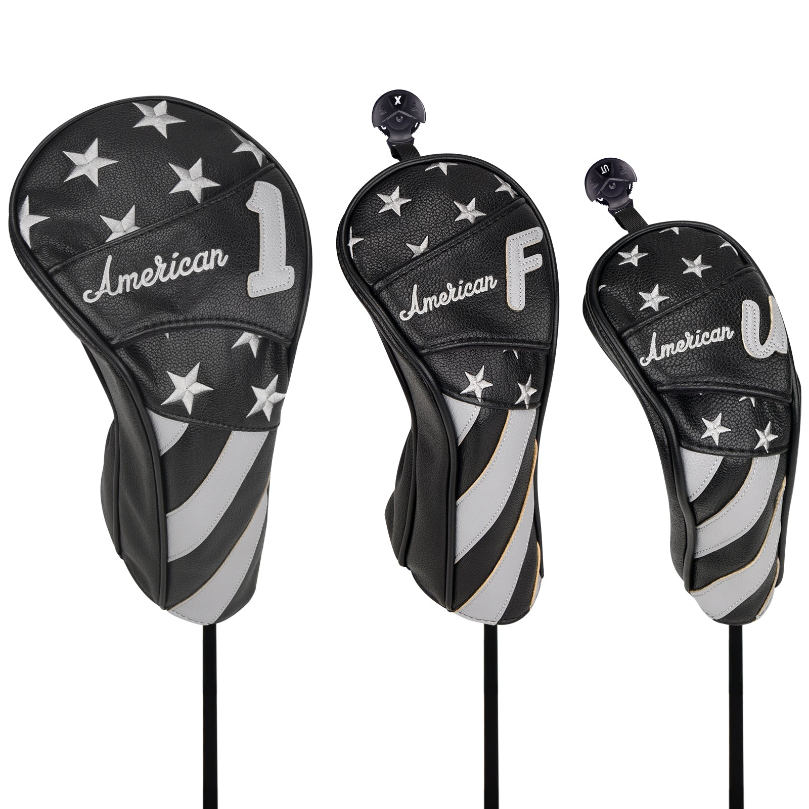 Stars and Stripes Black Leather Golf Wood Head Cover-CraftsmanGolf