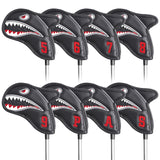 Vivid Shark Embroidery With 3D Fin Visible Numbers Iron Cover Set