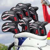 Vivid Shark Embroidery With 3D Fin Visible Red Numbers Iron Cover Set - Craftsman golf