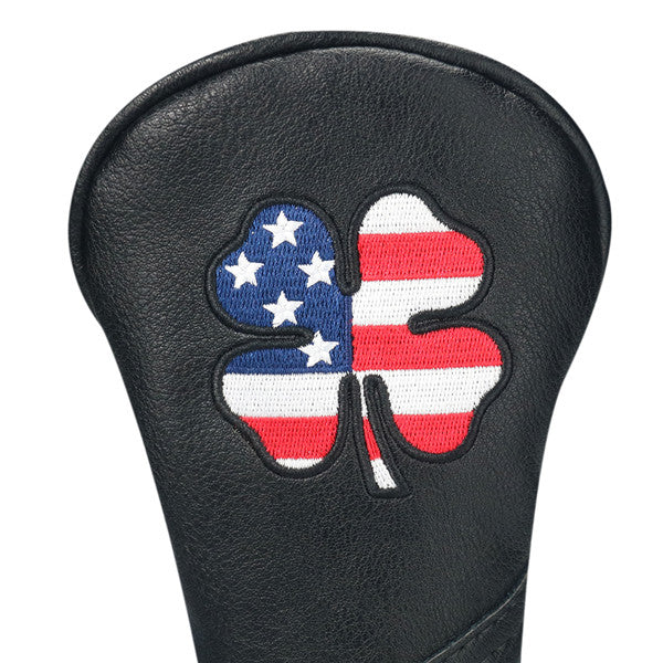 Black Leather Lucky Clover Golf Headcovers - CraftsmanGolf