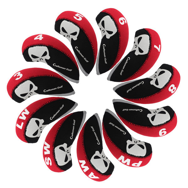 Red&Black Skull Neoprene Iron Head Cover Set (3-9,P,A,S,L) - CraftsmanGolf