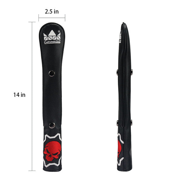Black leather Skull Alignment Stick Covers with Snap Button - CraftsmanGolf