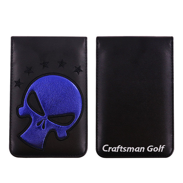 Blue Skull Black Leather Scorecard and Yardage Book Holder - CraftsmanGolf