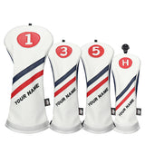 Custom White Blue Red Wood headcovers With Your Name