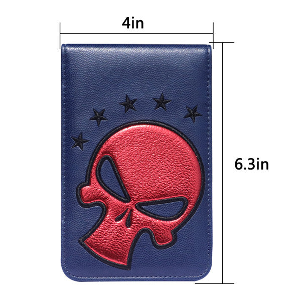 Red Skull Blue Leather Scorecard and Yardage Book Holder - CraftsmanGolf