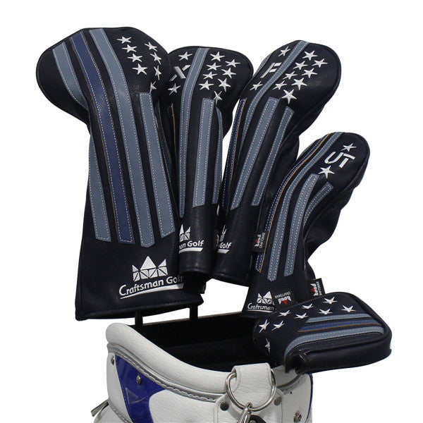 Craftsman Golf Blue Strips Black PU Leather #1 F x UT Golf Driver Headcover Fairway Wood Cover Hybrid Golf Clubs Head Covers,Star Design
