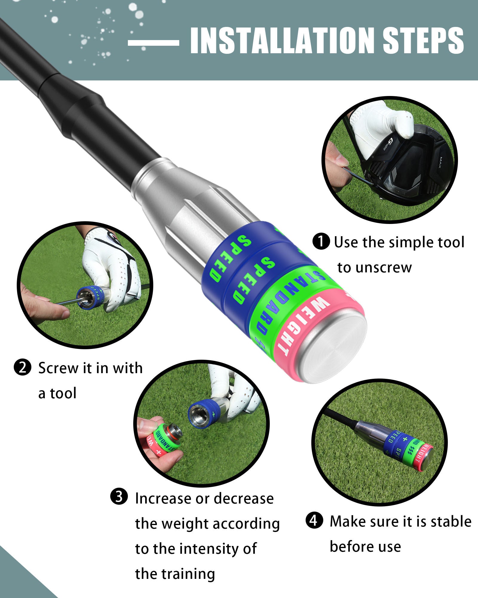 The golf swing speed training equipment is easy to install.